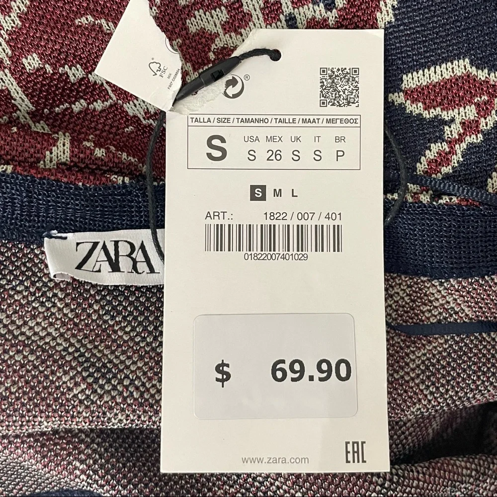 ZARA NWT JACQUARD KNIT FLORAL DRESS NAY BLUE AND RED/PINK SMALL - Picture 7 of 10
